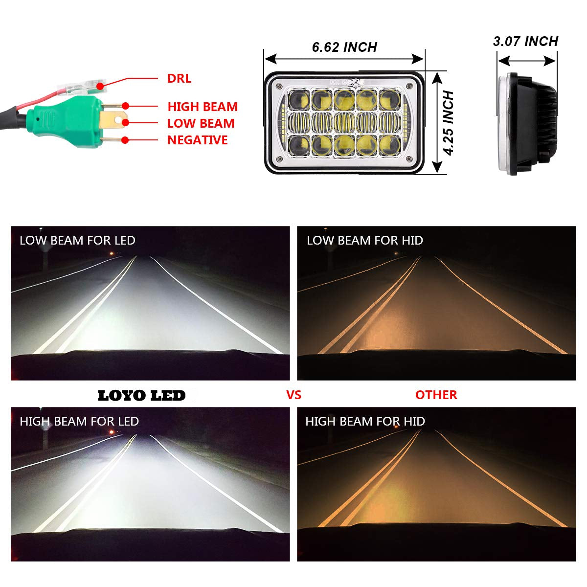 LOYO 4×6 LED Headlight Kit - 4PCS Chrome H4656 Replacement for Kenworth T800 T600 Peterbilt 379 Freightliner - High Brightness Waterproof Truck Lights for Night Driving & Off-Road Use