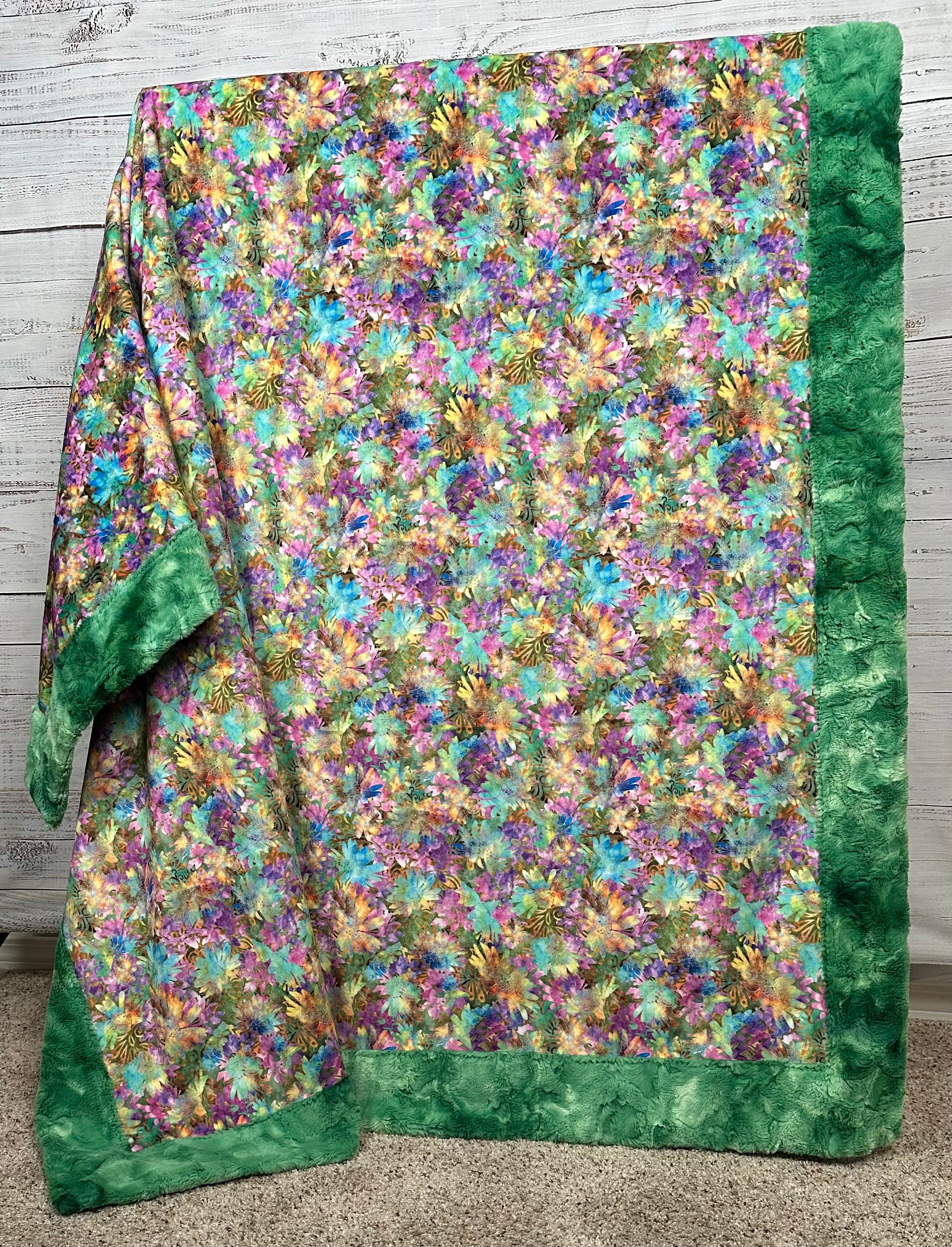 Kelly Green Galaxy Floral Print Adult Blanket 55x74 - Soft & Cozy Throw for Bed, Couch, or Outdoor Picnics