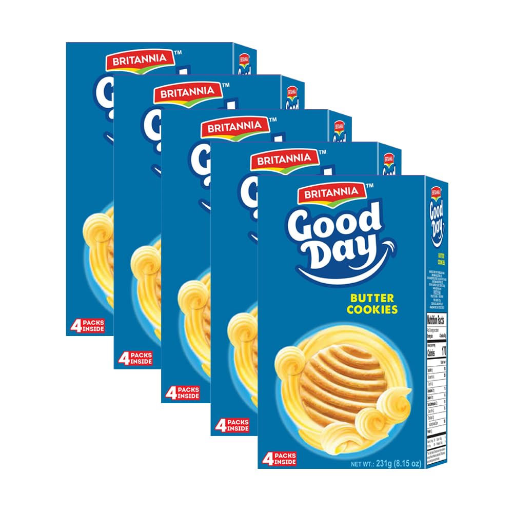 BRITANNIA Good Day Butter Cookies 8.15oz (231g) - Pack of 5 | Rich & Delicious Biscuits for Breakfast, Snacks & Tea Time | Family Pack Grocery Cookies for Office, School & Parties
