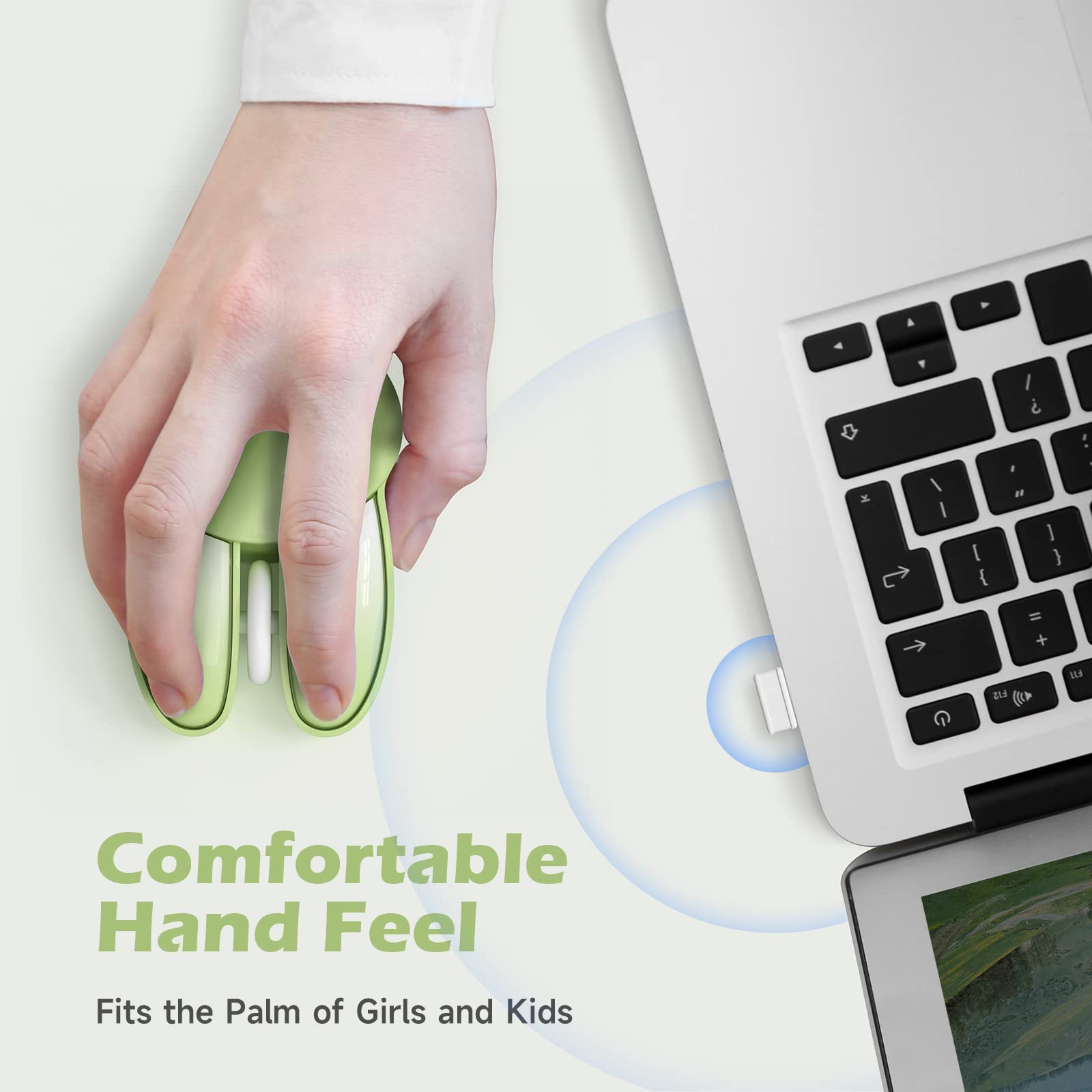 Wireless Silent Mouse with Cute Rabbit Design - 2.4GHz USB Mini Receiver, Optical Wireless Mouse for Laptop, PC, Chromebook, Notebook (Green) - Perfect for Office, Home & Quiet Workspaces