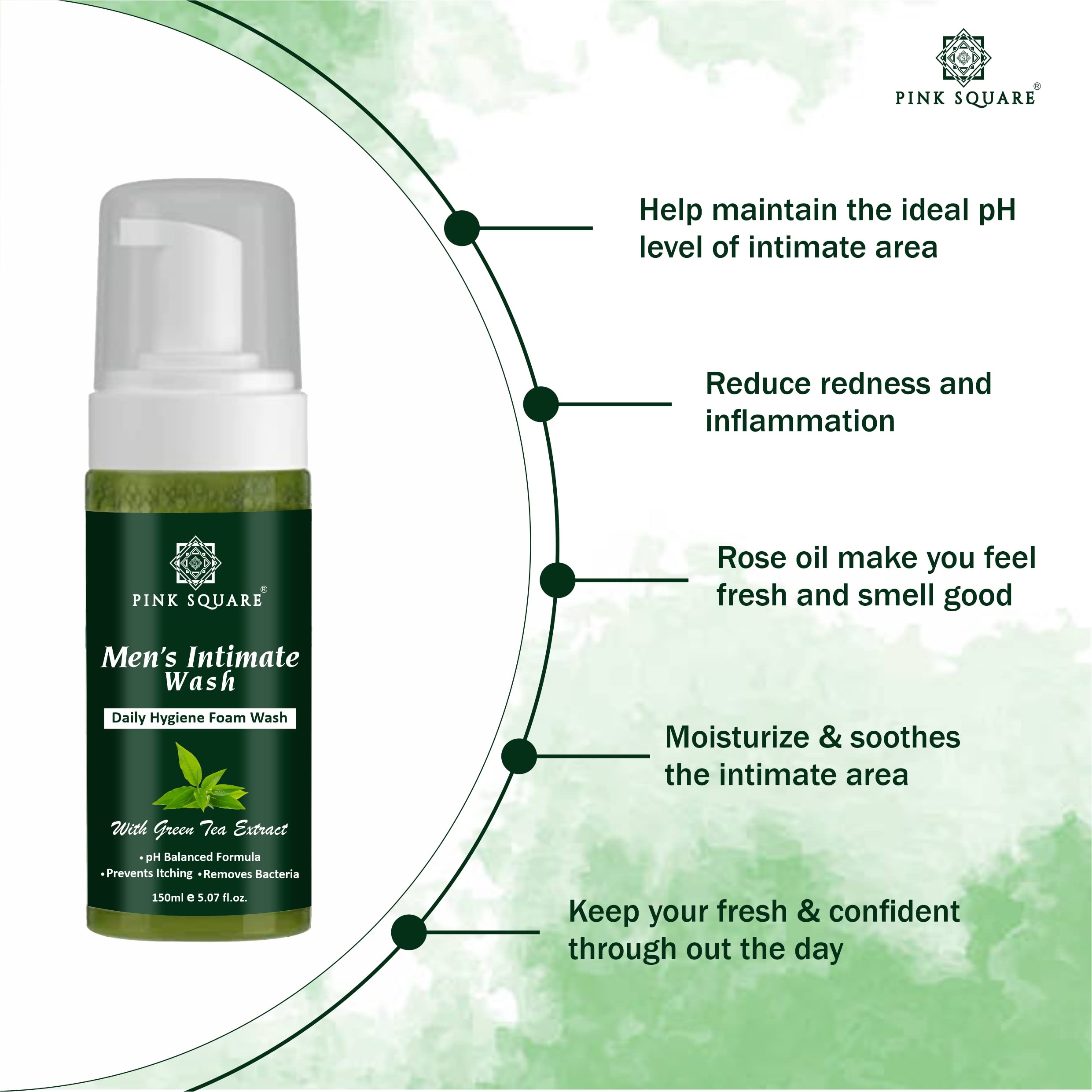 **Natural Men's Intimate Wash with Green Tea Extract – pH Balanced Daily Care for Better Hygiene | Antibacterial Body Wash for Sensitive Skin (150ml) | Ideal for Post-Workout & Travel Use**