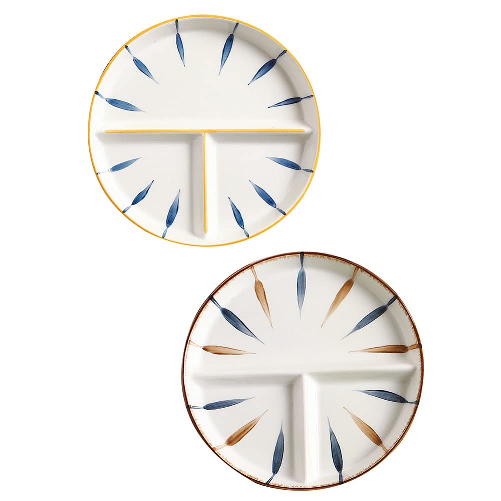 Cabilock 2-Piece Divided Dinnerware Set - 3 Compartment Ceramic Plates for Breakfast, Lunch & Dinner | Durable Household Dishware for Kids, Adults & Family Meals | Perfect for Home, Office & Restaurant Use