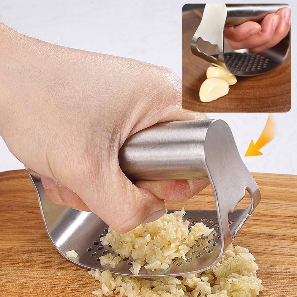 2024 Premium Stainless Steel Garlic Press - Heavy Duty Garlic Crusher & Masher with Built-in Peeler | Multi-Functional Kitchen Gadget for Chopping, Mincing & Crushing Garlic | Perfect for Cooking, Baking & Meal Prep