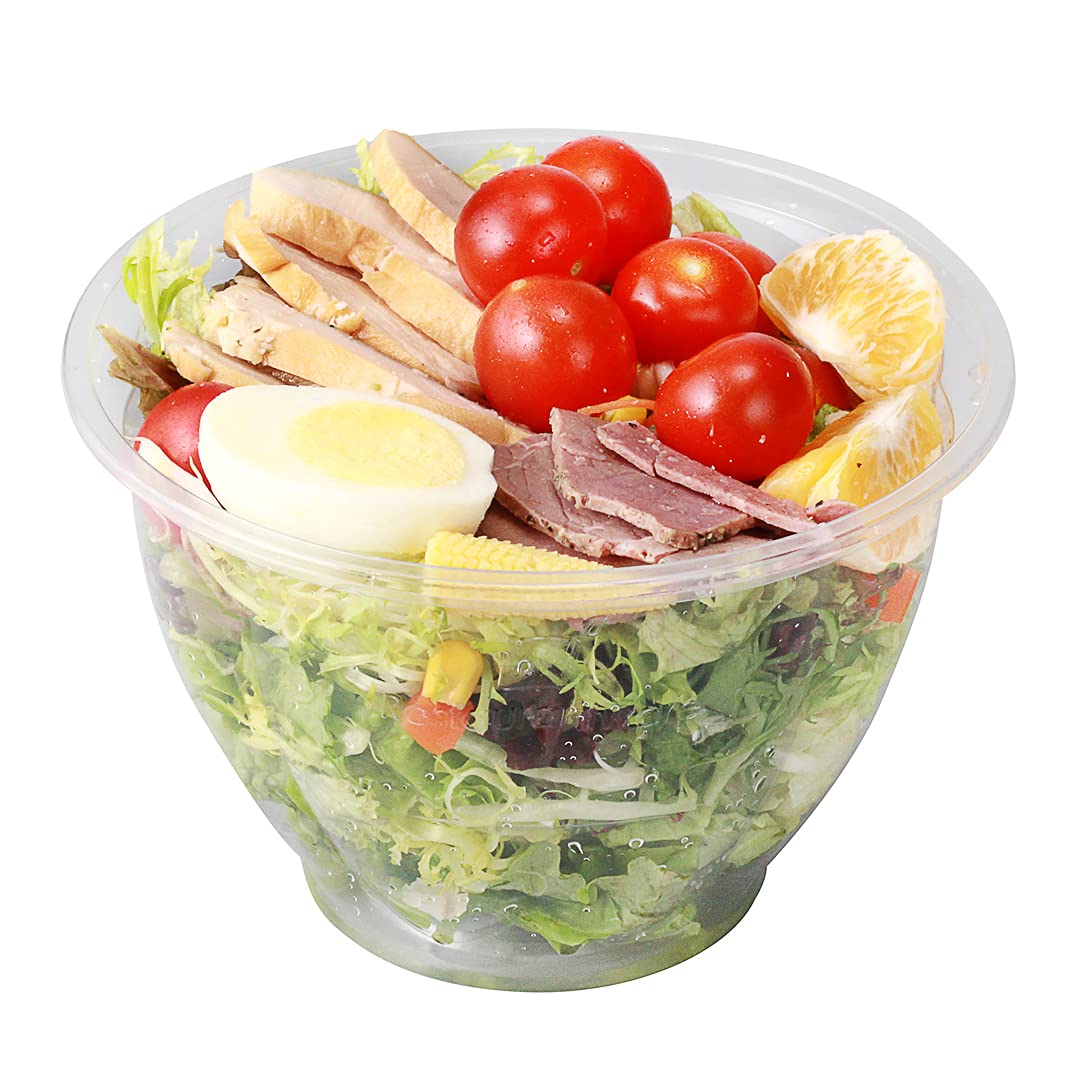 Restaurantware Thermo Tek 48oz Disposable Salad Bowls - 500 Pack Round Deli Containers | Crack & Leak-Proof Clear Plastic Food Storage Bowls for Cold Foods | Eco-Friendly | Lids Sold Separately | Perfect for Catering, Takeout & Meal Prep