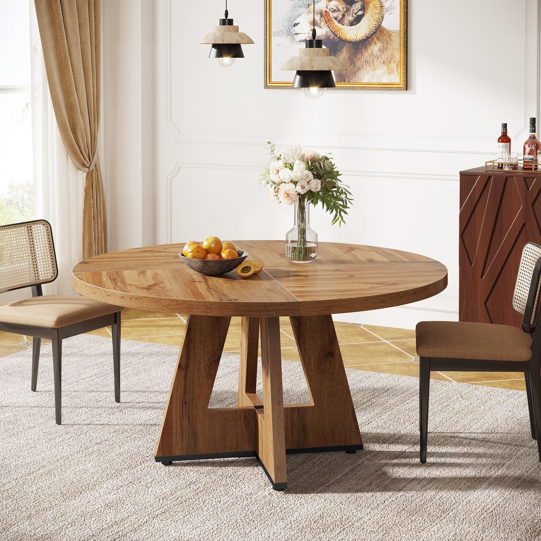 Tribesigns 47 Inch Round Farmhouse Dining Table - Rustic Brown Wood Kitchen Table for 4 - Perfect for Home Dining Room, Living Room & Small Space Gatherings | Durable & Stylish for Family Meals, Dinner Parties & Daily Use