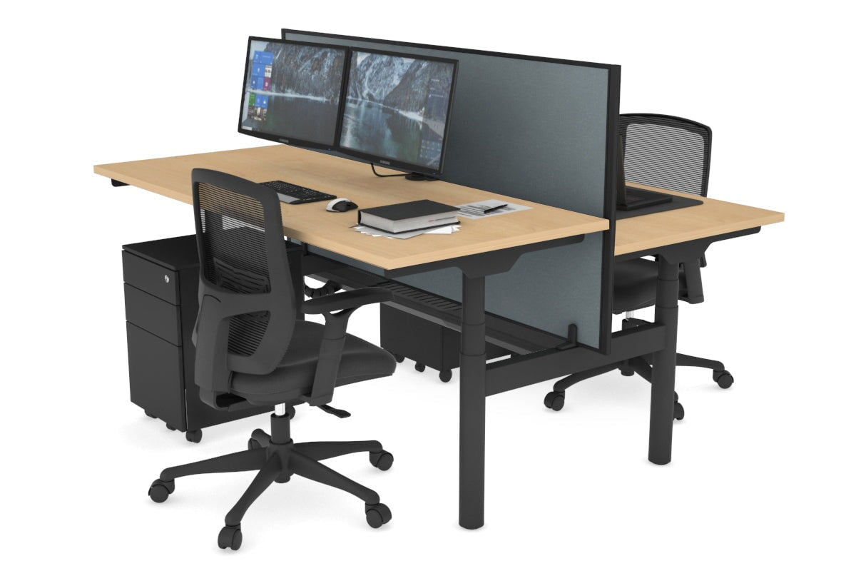Flexi Premium Height Adjustable 2-Person H Bench Workstation - Black Frame [1600L x 700W] - Ergonomic Office Desk for Collaborative Workspaces & Home Offices
