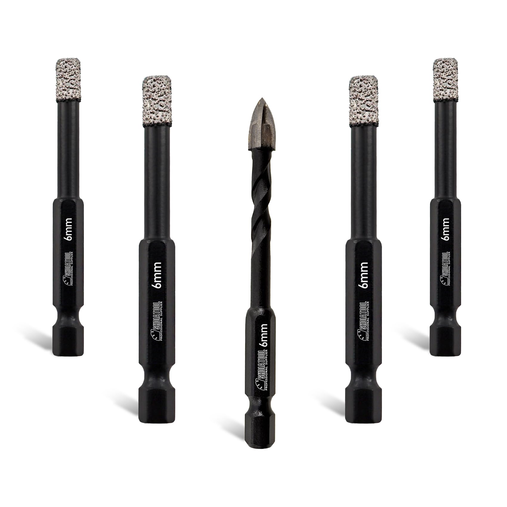 Premium SHDIATOOL 4-Piece Dry Diamond Drill Bit Set with 1/4-Inch Tile Core Bits & Carbide Drill Bit for Ceramic, Tile, Marble, Porcelain (6mm) - Perfect for Bathroom Renovations, Kitchen Backsplash Installations & DIY Home Projects