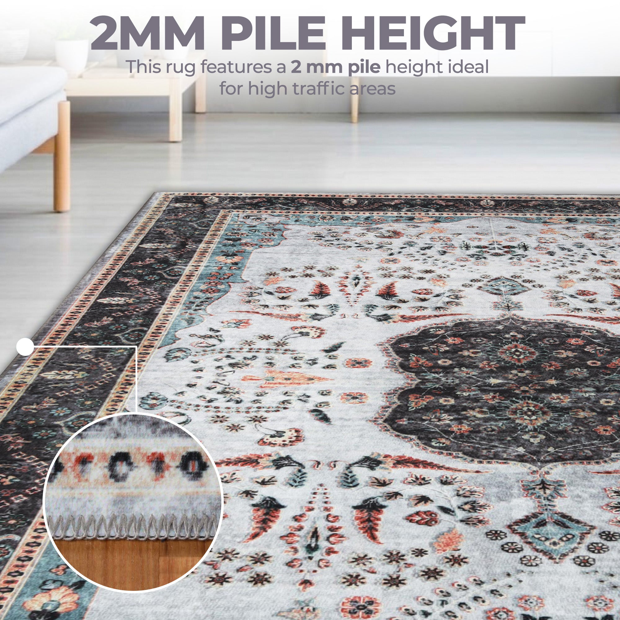 Machine Washable Sparrow Medallion Indoor Area Rug & Runner - Perfect for Living Room, Bedroom, or Hallway Decor