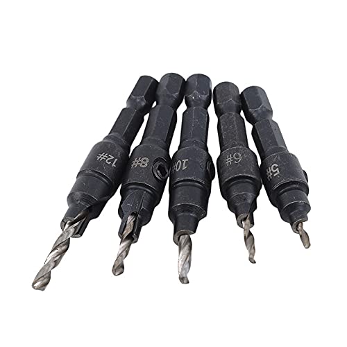 Hex Shank Quick Change Countersink Drill Bit Set - 5 Pcs Tapered Cone Reaming Bits for Woodworking | Perfect for Cabinet Making, Furniture Assembly & DIY Wood Projects