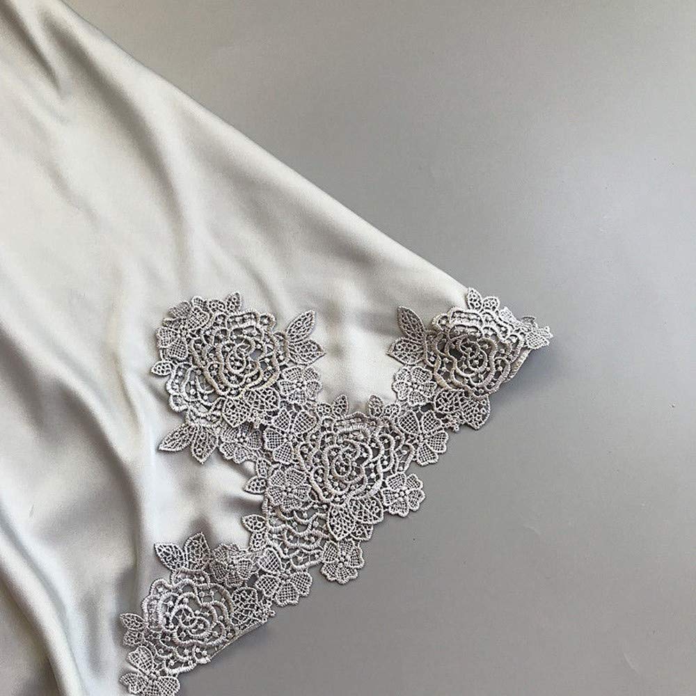 Sexy Lace Babydoll Nightgown for Women - Satin Sleepwear Lingerie Set with Robe & Bandage Details (Silver, XL) | Perfect for Valentine's Gift, Boudoir Photoshoot & Romantic Nights