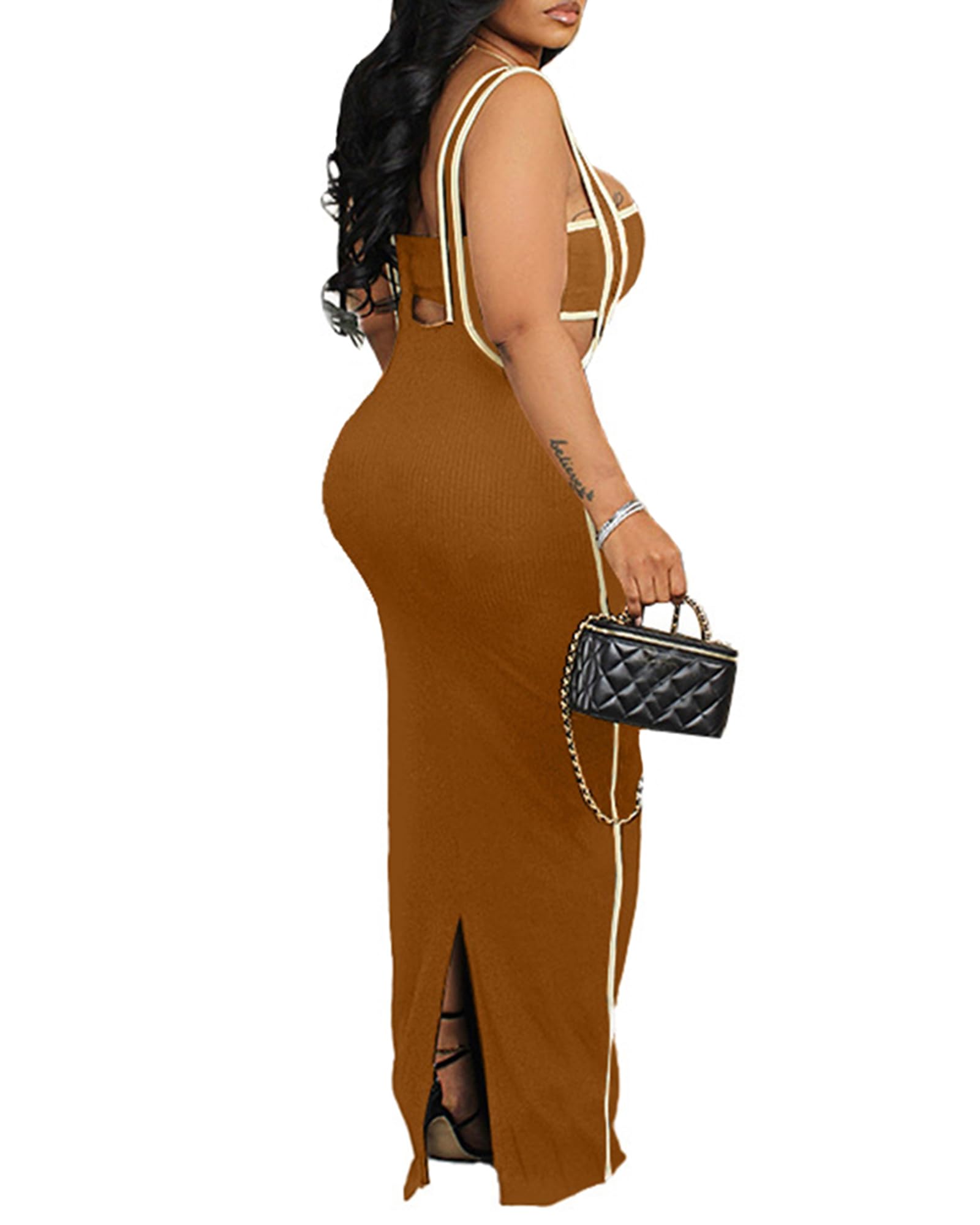 Sexy Women's 2 Piece Outfit Set - Strapless Crop Top & Bodycon Maxi Skirt | Summer Beach Party, Date Night, Club Wear, Vacation Outfit