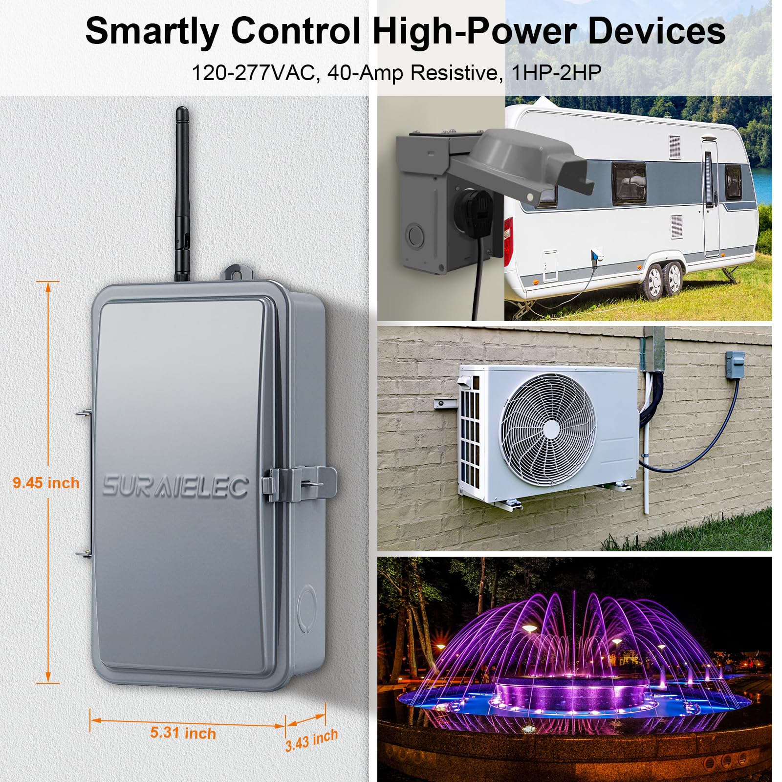 Suraielec WiFi Smart Pool Pump Timer - 40 AMP Heavy Duty Outdoor Timer for Pool, Spa, Water Heater & Lights (120V/240V/277V) | Weatherproof Metal Casing | Remote Control via App | Perfect for Automated Pool Maintenance & Energy Savings