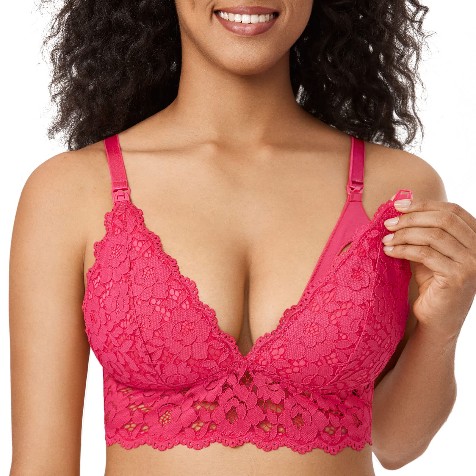 MOMANDA Women's Lace Nursing Bra - Wirefree Padded Maternity Bralette for Breastfeeding - Comfortable & Cute Design for Daily Wear & Nursing at Home/Work