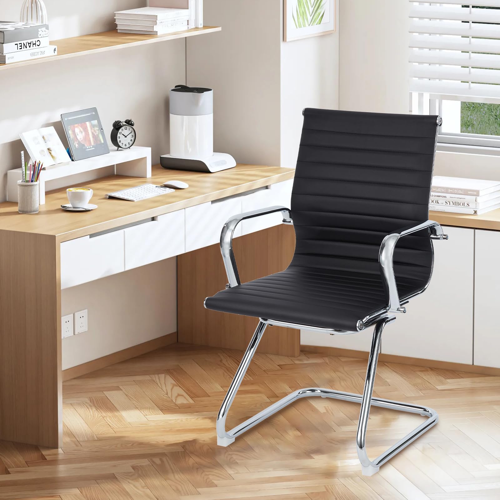 Premium Leather Office Guest Chair - Foldable Reception Chair with Sled Base, No Wheels - Perfect for Conference Rooms, Waiting Areas & Home Offices (Set of 1)