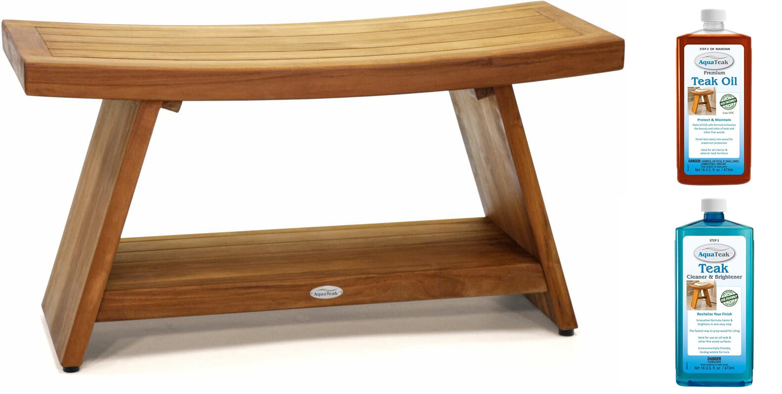 AquaTeak 36 Inch Teak Shower Bench with Shelf - Patented Design & 2-Step Care Kit Included | Premium Bathroom Seating for Spa, Sauna, and Elderly Safety