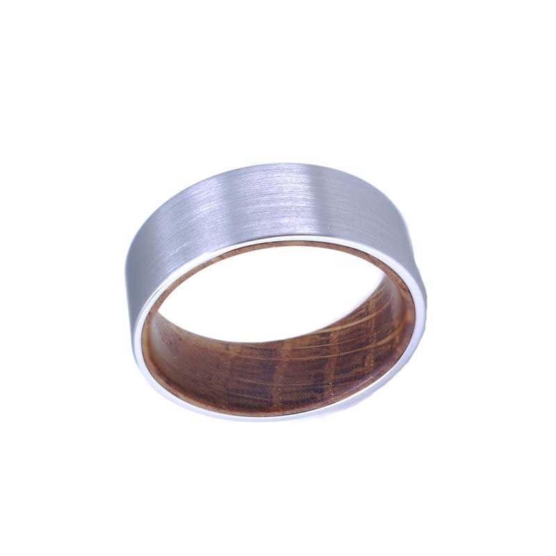 8mm Silver Bourbon Wood & Tungsten Wedding Band for Men - Whiskey Barrel Ring with Wood Inlay | Unique Anniversary Gift for Whisky Lovers | Perfect for Weddings, Engagements & Special Occasions