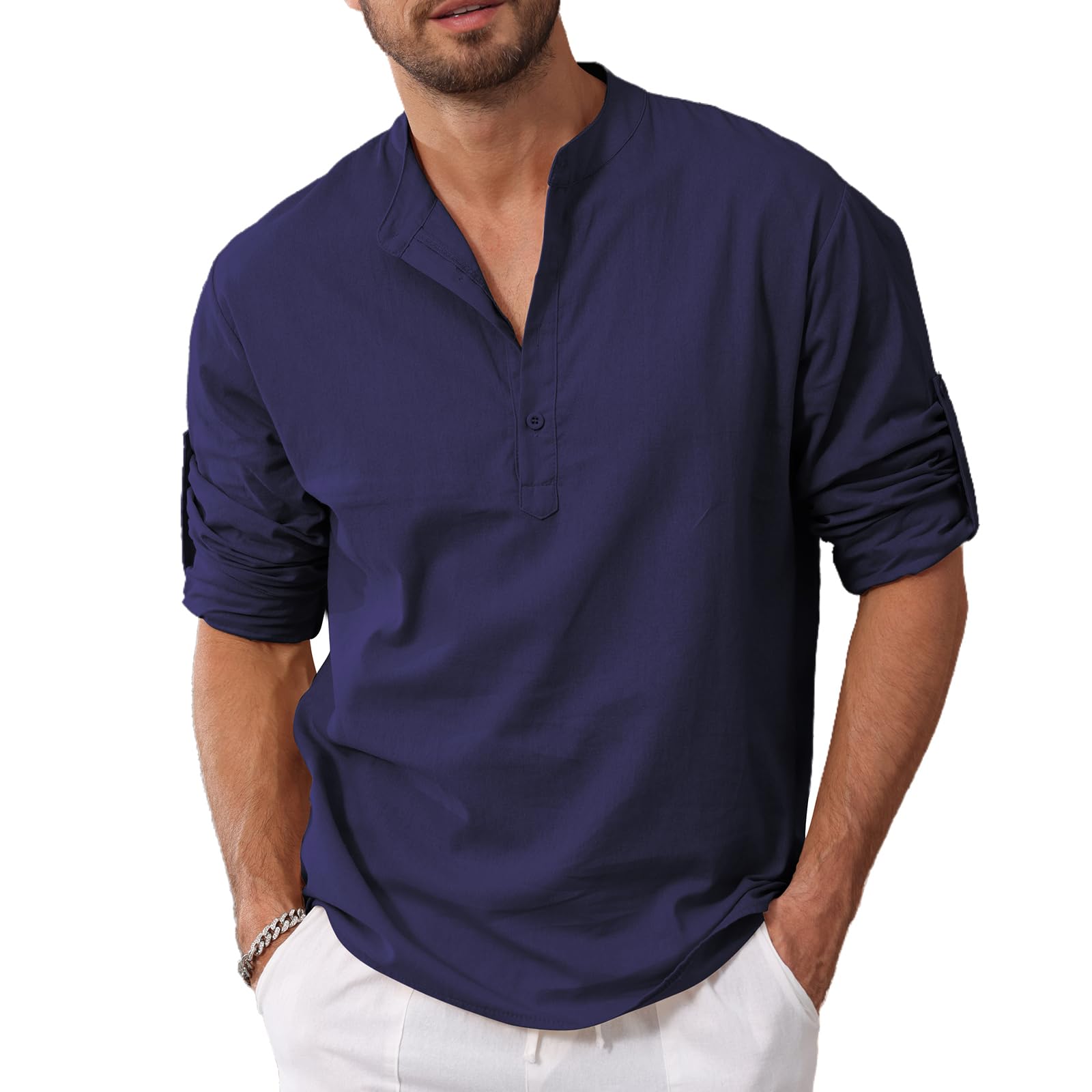 Men's Linen Cotton Button Down Shirt - Loose Fit Beach & Casual Wear