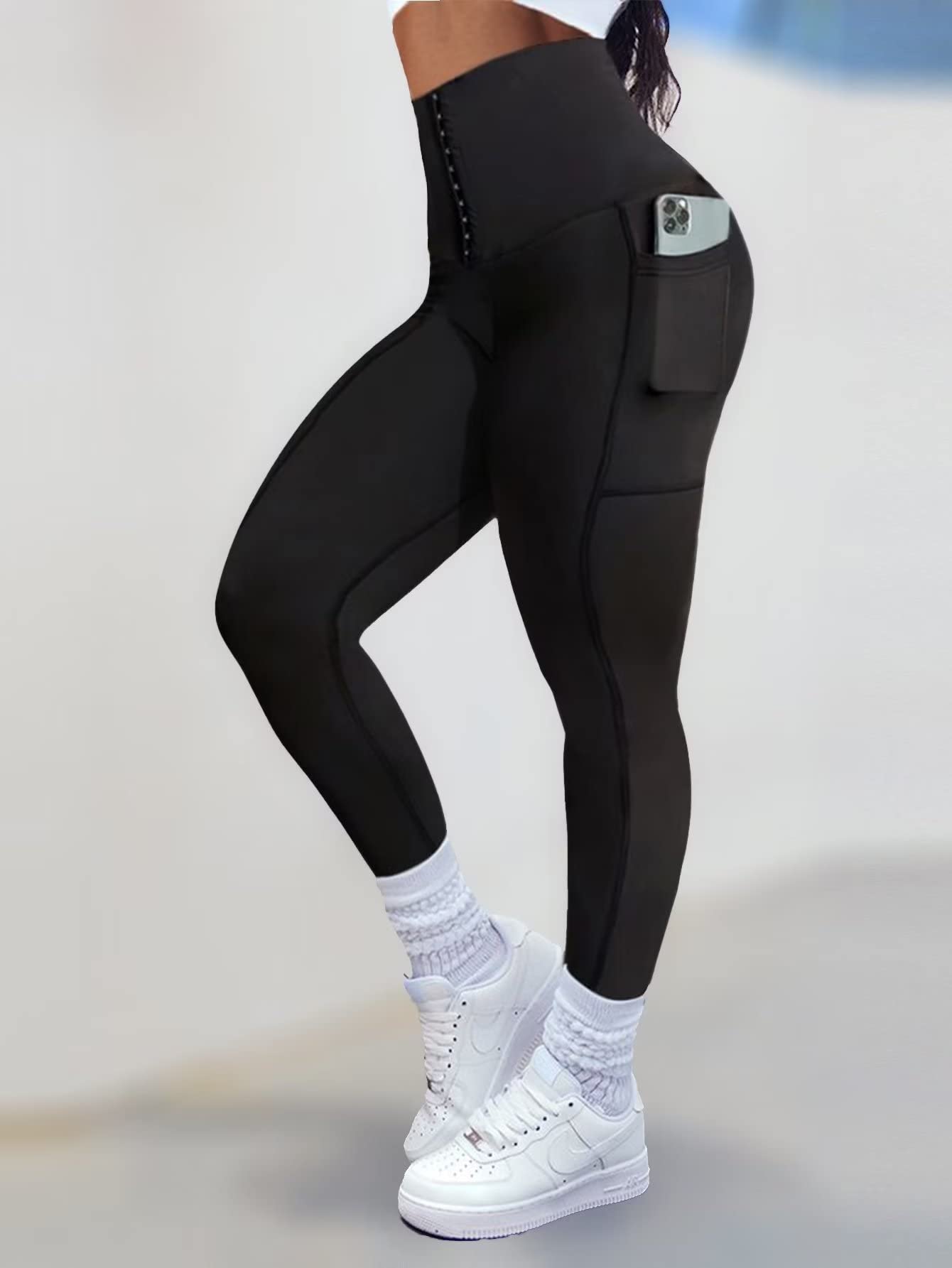 **Flamingals Women's Waist Trainer Sauna Leggings - High Waist Tummy Control Workout Leggings for Gym, Yoga & Running**