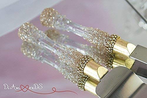 Elegant Gold Wedding Cake Server Set - Engraved & Personalized Cake Knife with Crystals - Perfect for Wedding Receptions, Anniversary Celebrations & Bridal Showers
