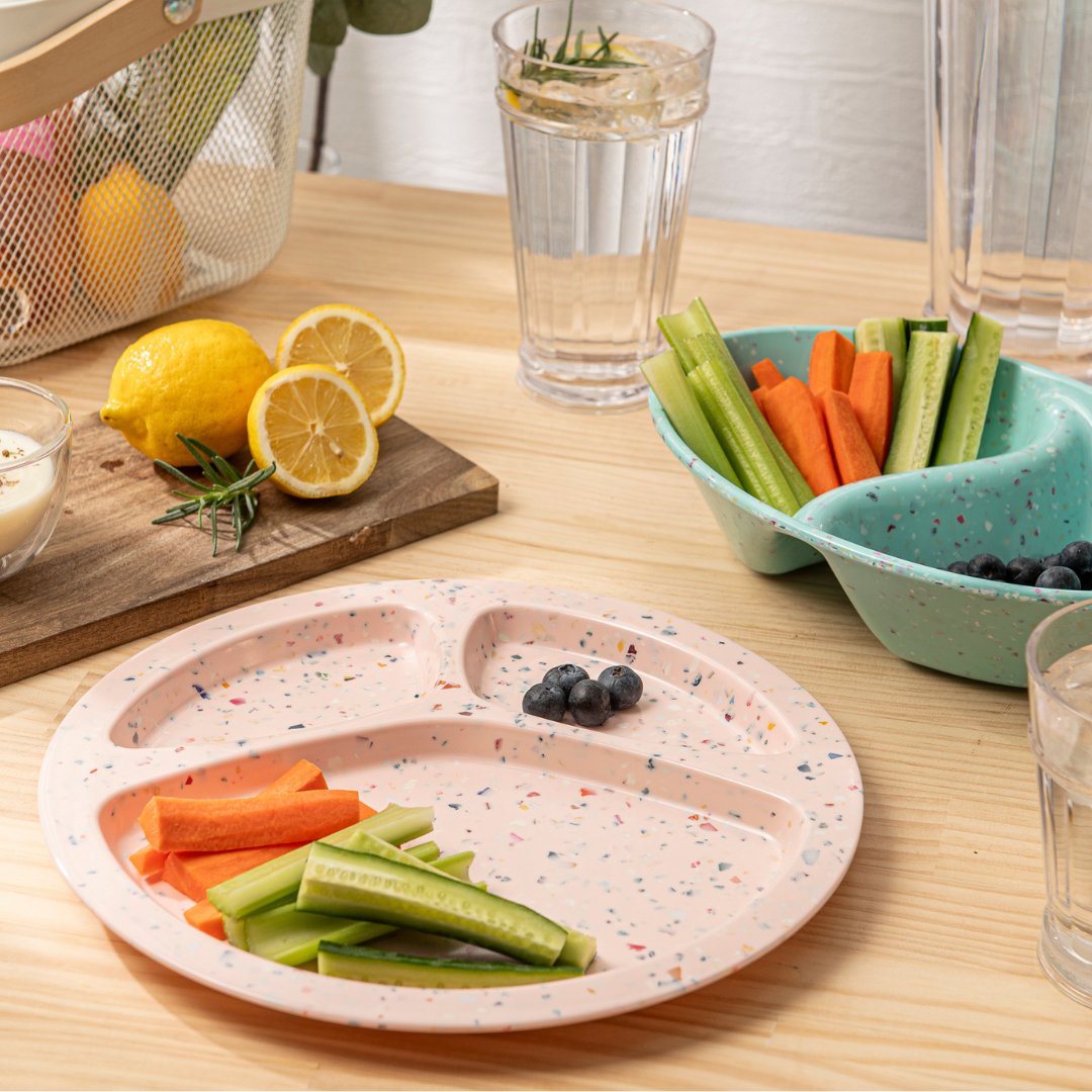 2-Piece Confetti Divided BBQ Plates Set - Pink Melamine Serving Dishes for Outdoor Picnics, Parties & Grilling