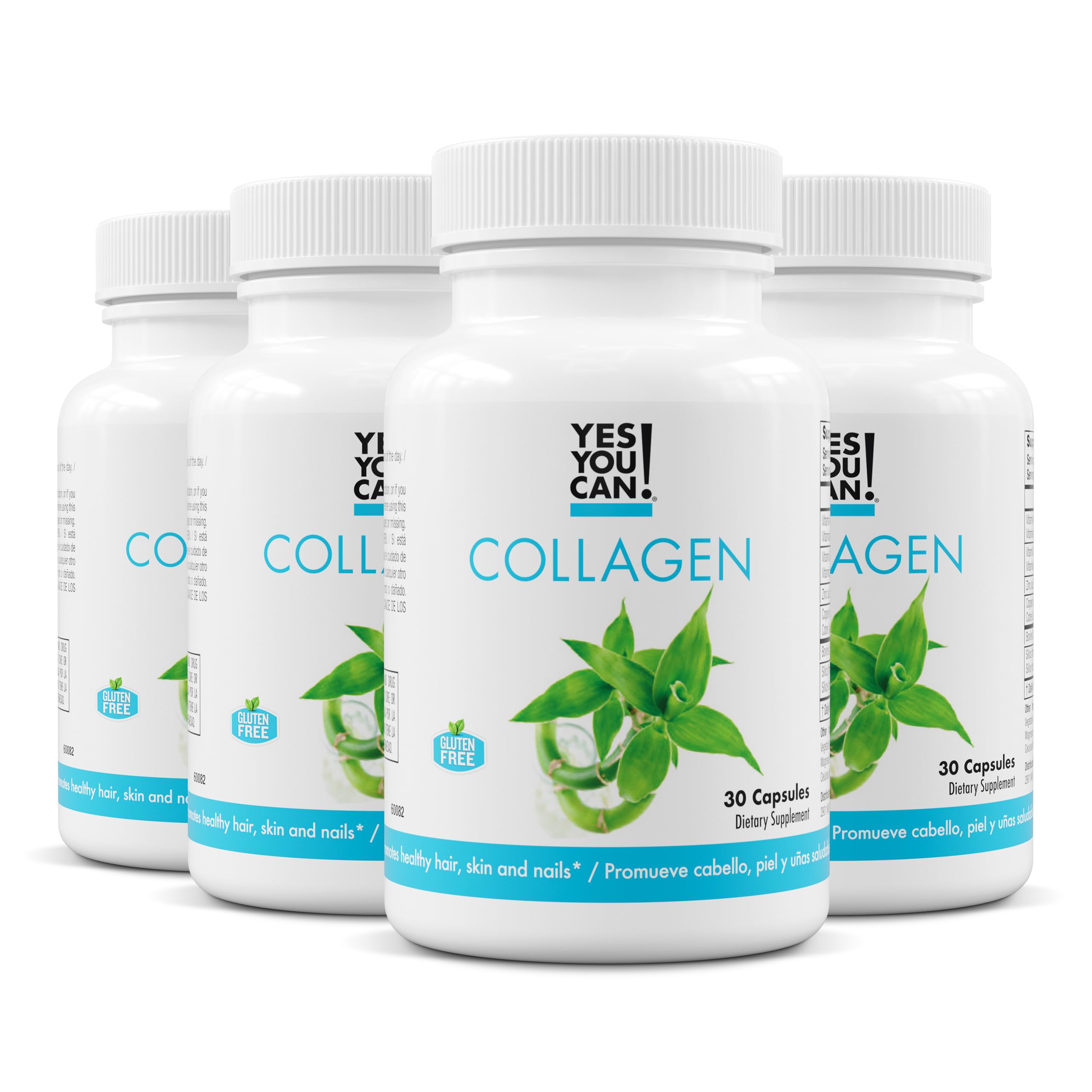 Yes You Can! Collagen Capsules for Women & Men - 290mg Bovine Collagen with Vitamins A, D3, Zinc & Copper - Supports Healthy Hair, Skin & Nails - Dietary Supplement (30 Capsules x 4 Pack) - Perfect for Daily Beauty & Wellness Routine