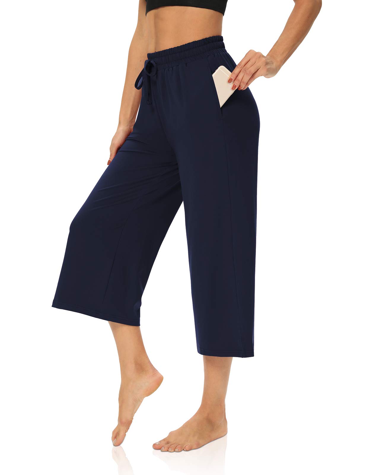 DIBAOLONG Women's Capri Pants - Loose Yoga Pants with Wide Leg & Drawstring Waist | Comfortable Lounge Pajama Sweatpants with Pockets | Perfect for Yoga, Home Wear & Casual Outfits