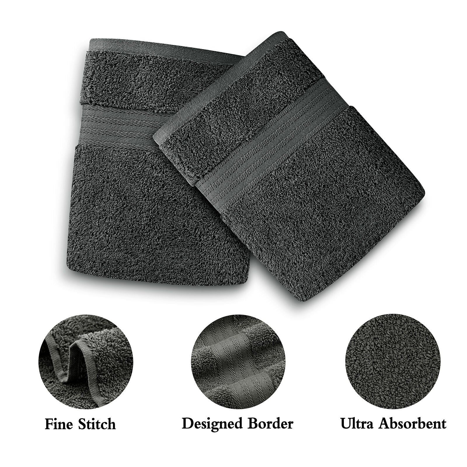 Linenland 4-Piece Premium Cotton Bath Towel Set - Super Absorbent & Soft - Charcoal Gray - Perfect for Spa, Bathroom & Beach Use