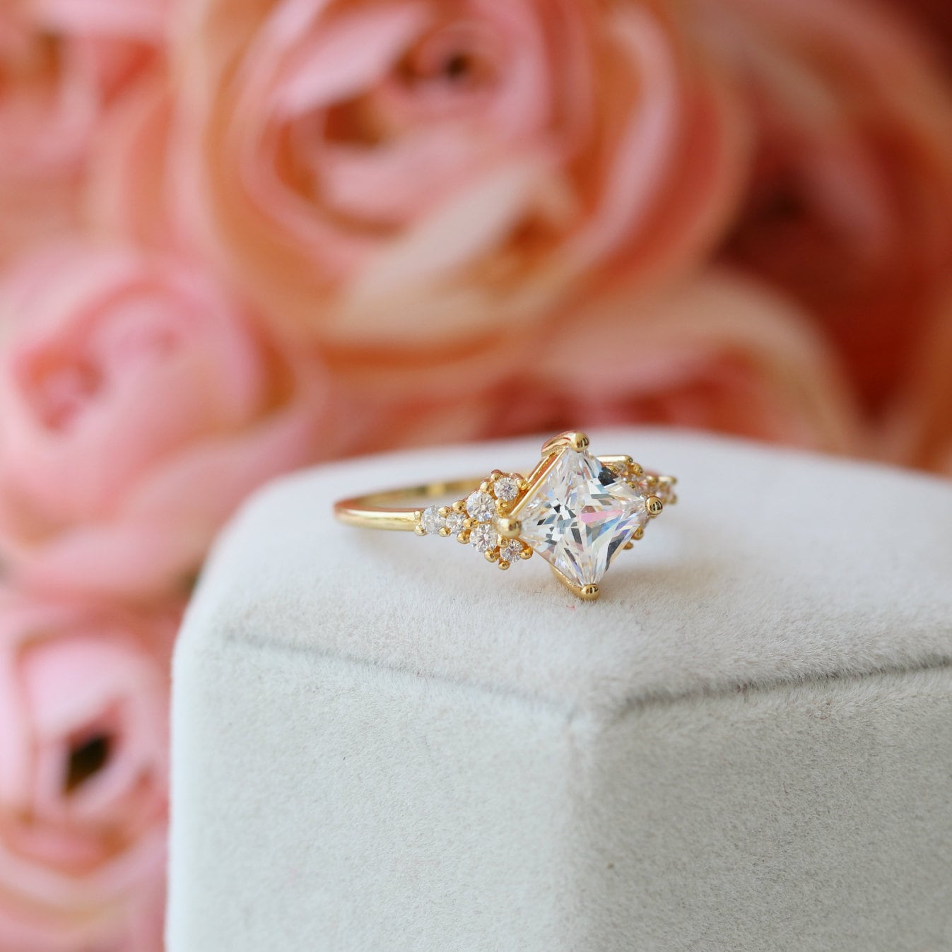 14K Yellow Gold Vermeil Simulated Diamond (CZ) Ring for Women - Elegant Cubic Zirconia Engagement & Wedding Band, Perfect for Anniversary, Proposal, or Special Occasion Gift