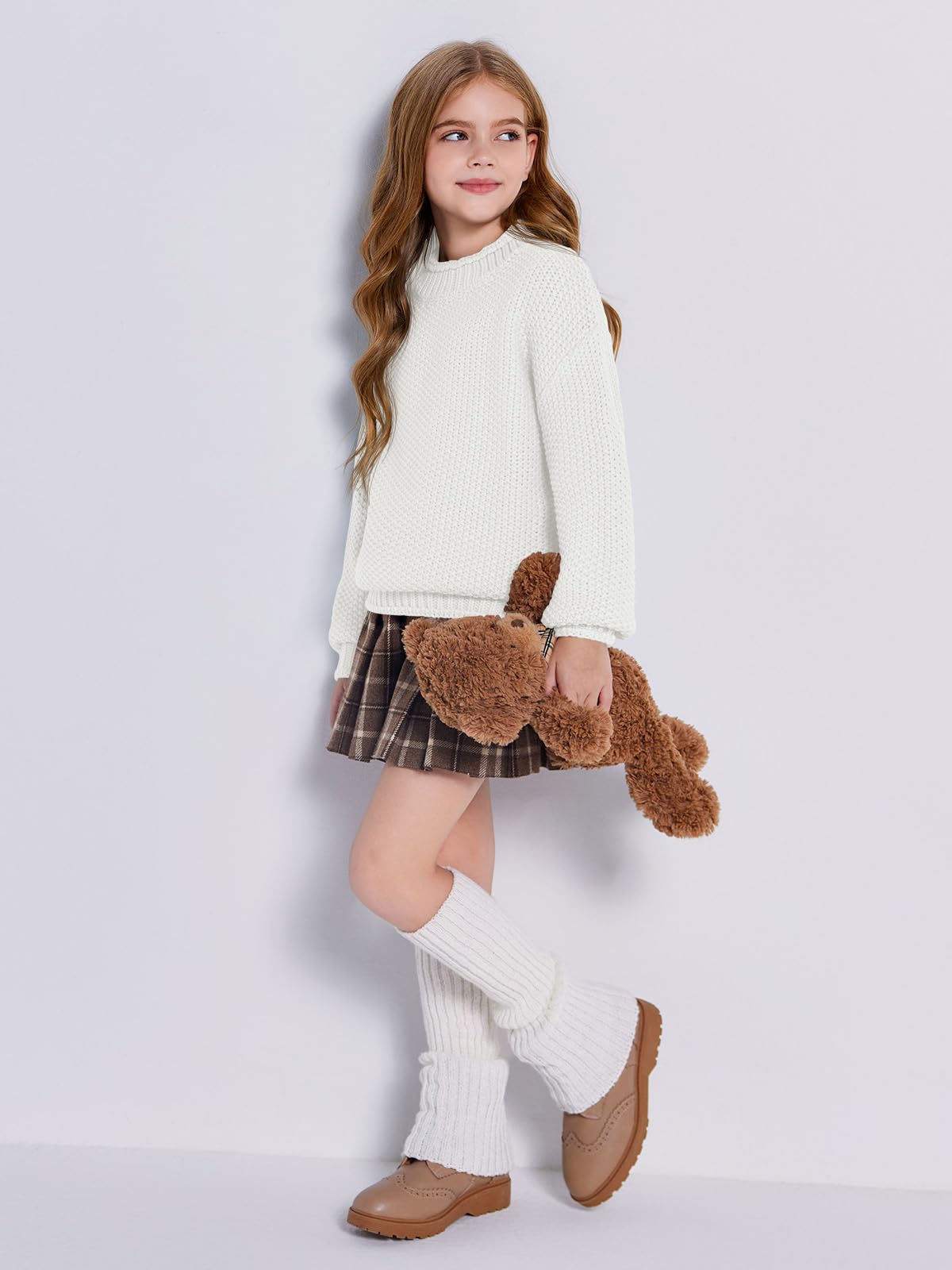 Imily Bela Girls Chunky Knit Turtleneck Sweater - Batwing Sleeve Pullover Jumper for Kids | Warm Winter Outfit for School, Playdates & Holiday Photos