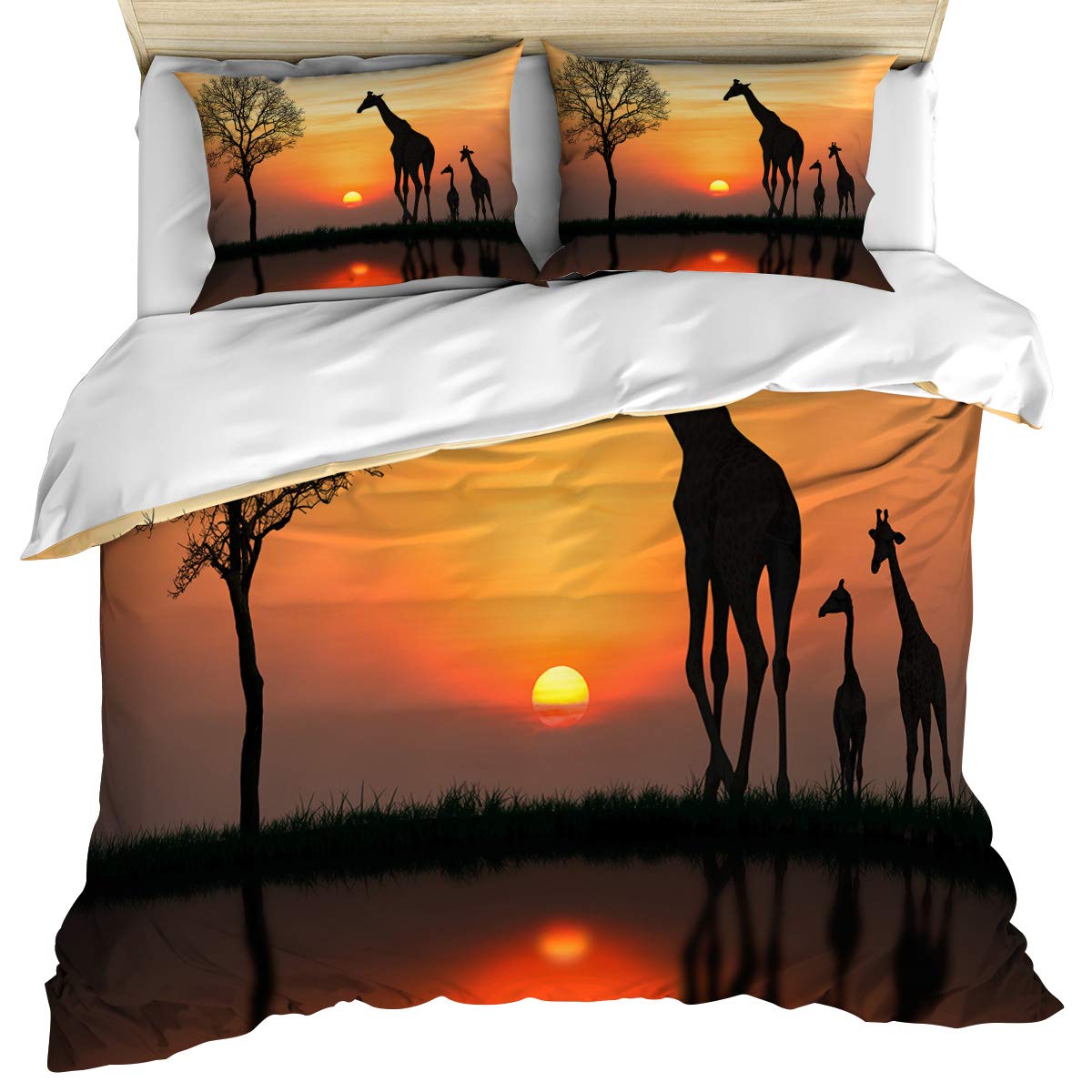 Premium 3-Piece Bedding Set - California King Comforter, Duvet Cover & 2 Pillow Shams - Giraffe Lake Horizon Design for Kids, Teens & Adults - Soft & Cozy Bedroom Decor for Modern Homes
