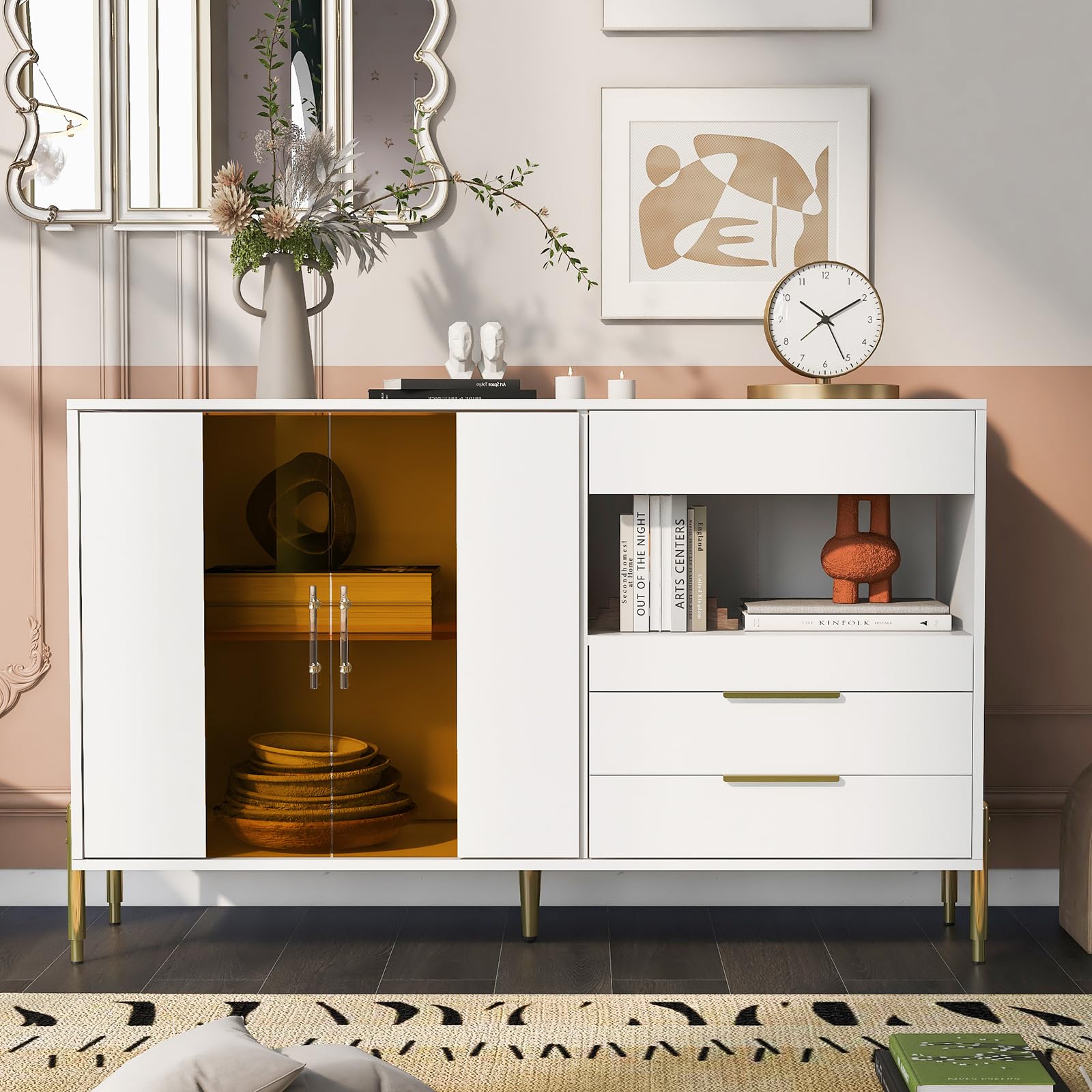 Modern Accent Buffet Cabinet with Acrylic Doors - Light Luxury Storage Cabinet with Adjustable Shelves, Freestanding Console Table for Living Room, Entryway, Dining Room - Perfect for Home Decor, Displaying Collectibles & Extra Storage