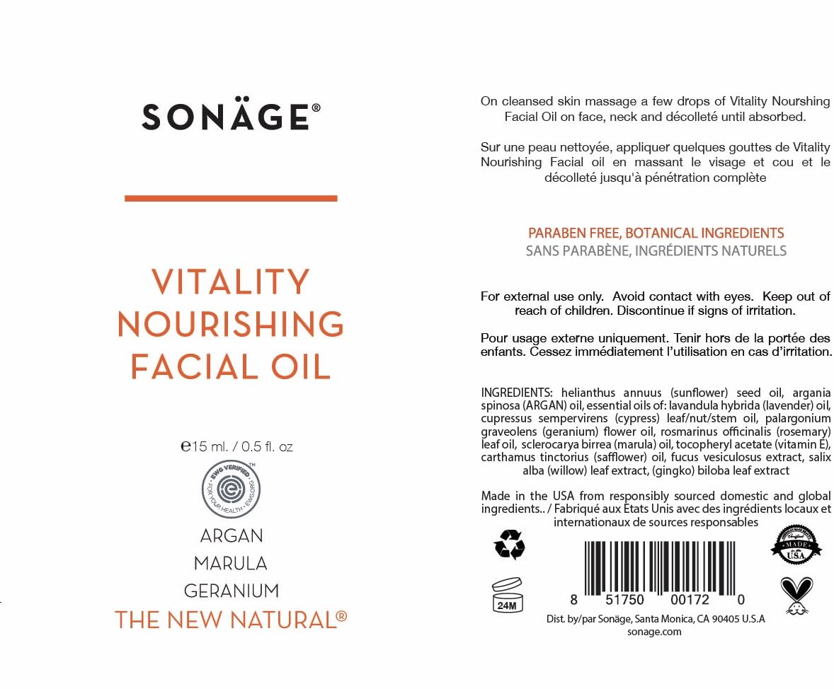 Sonage Vitality Nourishing Facial Oil with Argan & Marula Oils - Hydrating & Glowing Face Oil for Dry Skin - Perfect for Night Routine, Massage & Anti-Aging Skincare