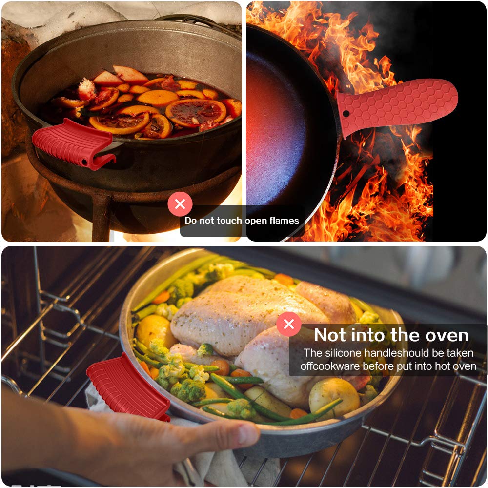 Heat-Resistant Non-Slip Silicone Handle Holders (3-Pack) - Safe Grip Sleeves for Cast Iron Skillets, Frying Pans & Cookware - Perfect for Grilling, Baking, Stovetop & Outdoor BBQ - Large Red Kitchen Accessories for Hot Pots, Camping & Everyday Cooking - Ideal for Home Chefs, Camping Trips & Outdoor Cooking Enthusiasts