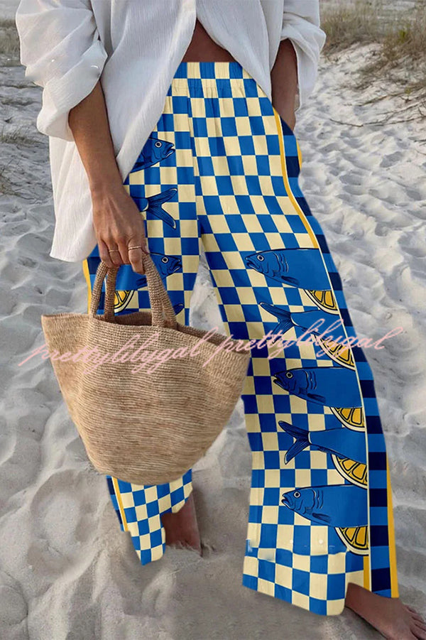 Stylish Marine Print Elastic Waist Loose Pocket Pants for Women - Comfortable Beachwear & Casual Summer Outfits