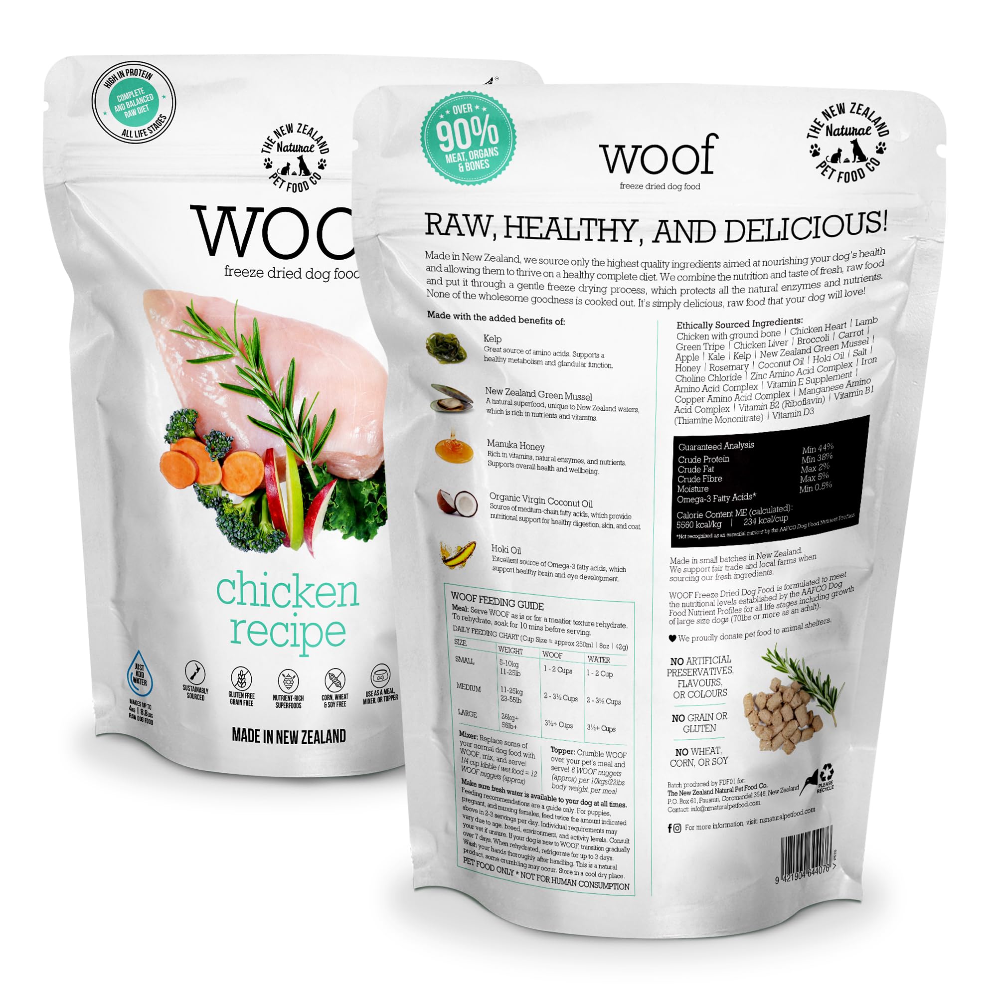 WOOF Freeze Dried Dog Food - Chicken Recipe, High Protein Dog Treats & Snacks, Grain-Free Dog Food Toppers & Meals, 2.2 lb - Perfect for Training, Travel & Daily Nutrition for Small to Large Dogs