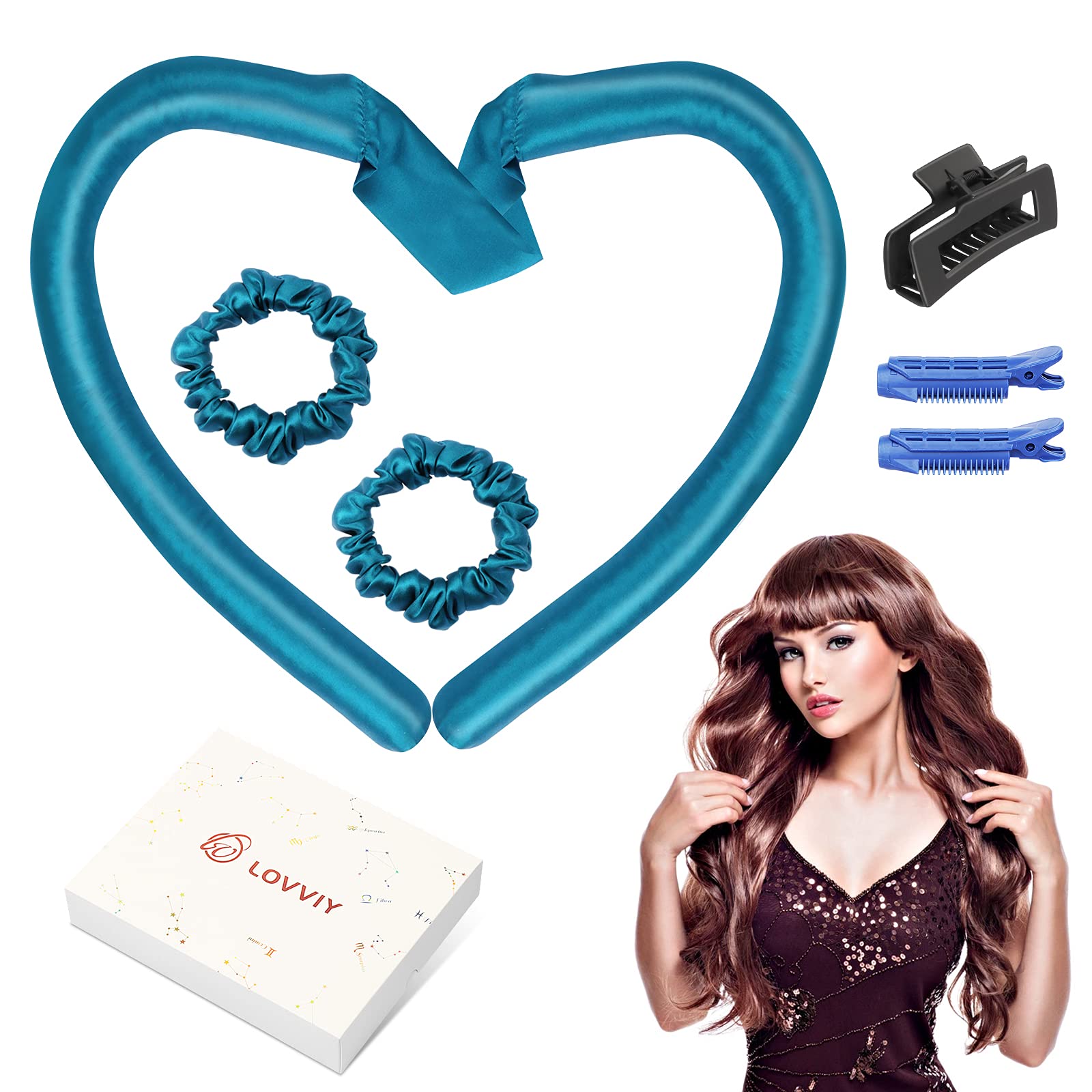 Heatless Curling Rod Headband - Real Silk Hair Curler for Long Hair, No Heat Tools, Overnight Curling, Gift Wrap (Blue) | Perfect for Overnight Styling, Special Occasions & Gentle Hair Care