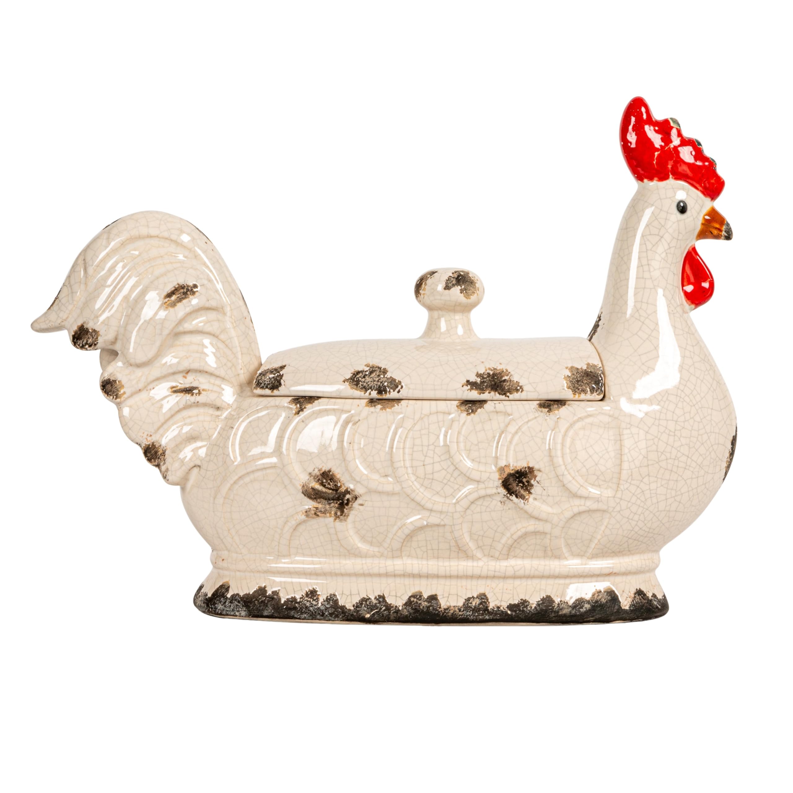 Creative Co-Op Rooster-Shaped Ceramic Canister with Airtight Lid - Perfect for Kitchen Storage, Coffee, Tea & Sugar | Farmhouse Decor & Country Style Home Accessories