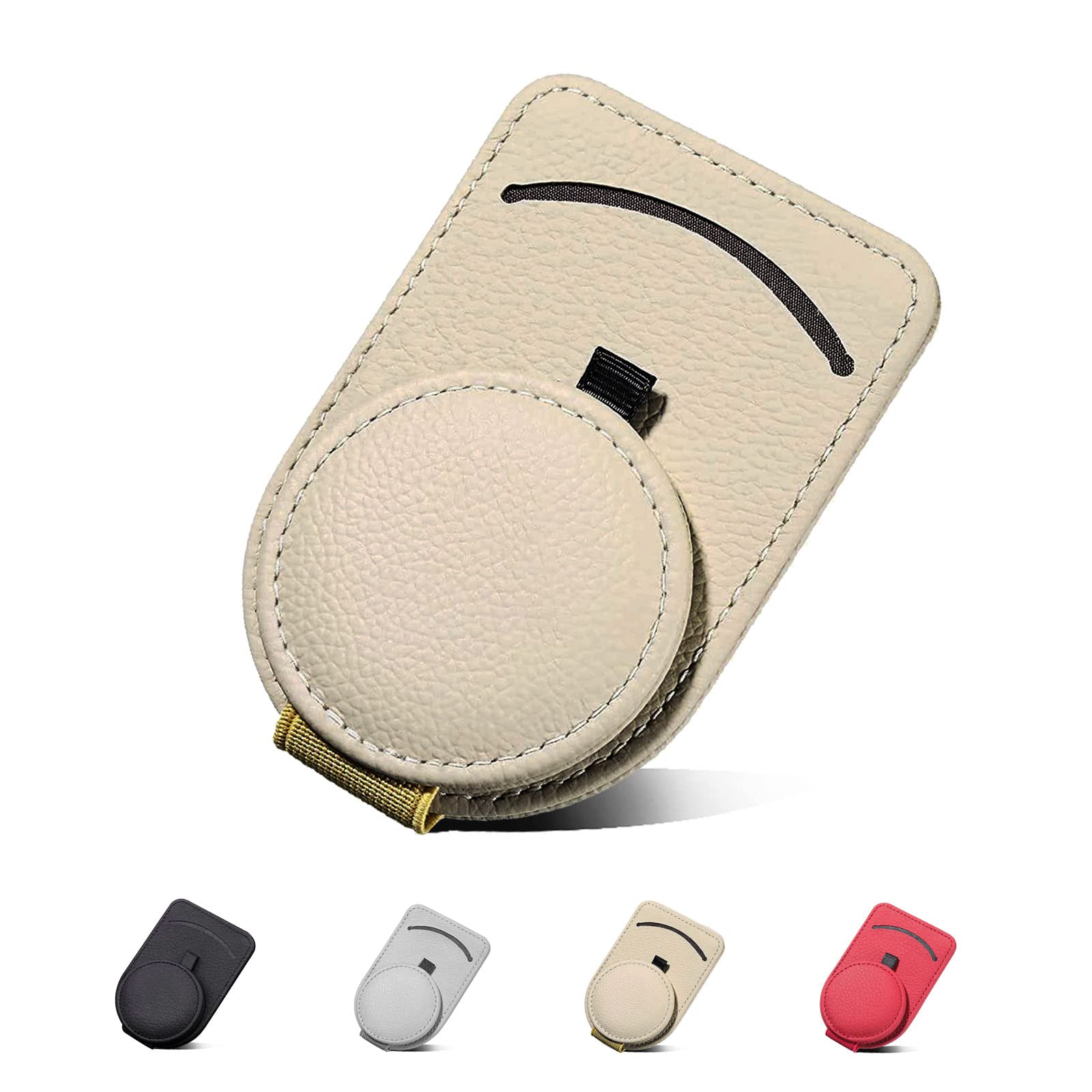 Magnetic Leather Car Visor Sunglass Holder with Card Slot - Secure & Stylish Eyeglass Clip for Driving, Travel & Outdoor Activities (1Pcs, Beige)
