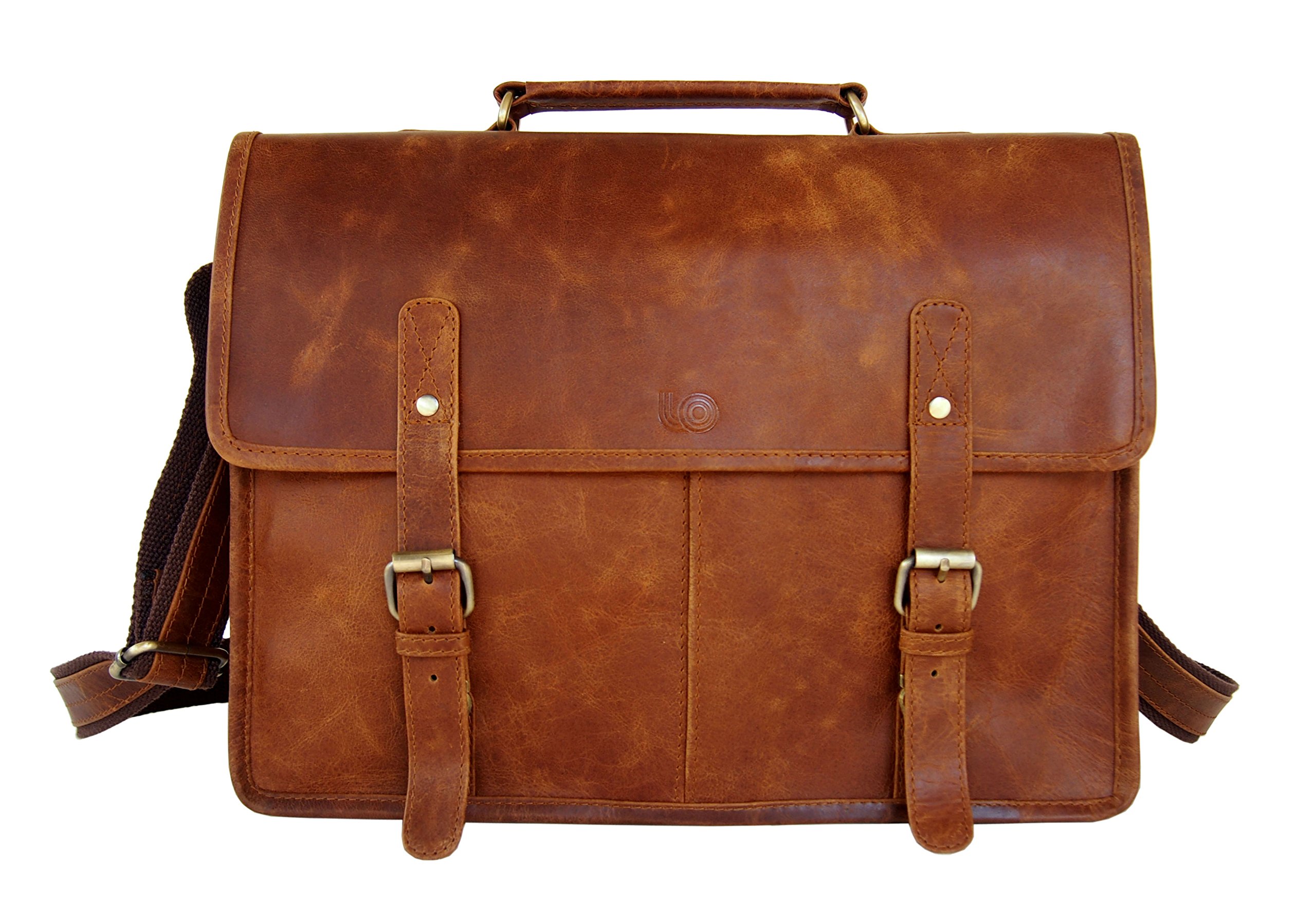 Vintage Leather Laptop Messenger Bag for Men & Women - Retro Office Briefcase Work Satchel with Adjustable Strap - Perfect for Business, Travel & College by Leftover Studio