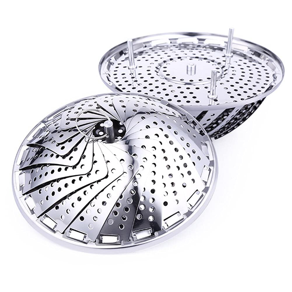 AMEEDARSHAN Foldable Stainless Steel Vegetable Steamer Basket - Collapsible Food Strainer for Fruits, Vegetables & Pasta - Multi-Purpose Kitchen Tool for Draining, Washing & Steaming - Perfect for Camping, Small Kitchens & Meal Prep