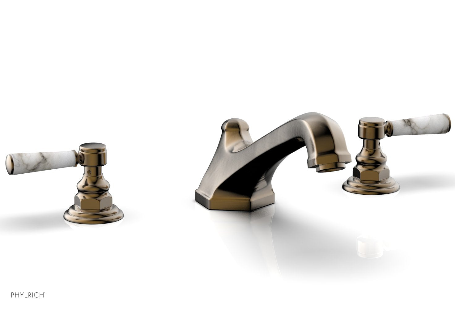 HEX TRADITIONAL Deck Tub Set with White Marble Lever Handles - 500 42 - Perfect for Bathroom Renovation & Luxury Spa Experience