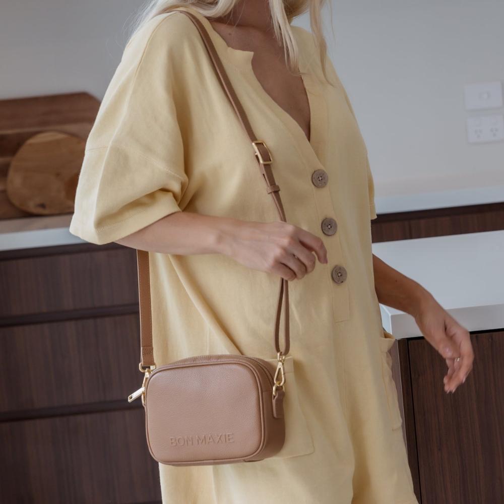 Mini Sidekick Leather Wallet Crossbody Bag - Tan Brown Genuine Leather for Women - Perfect for Travel, Shopping & Everyday Use