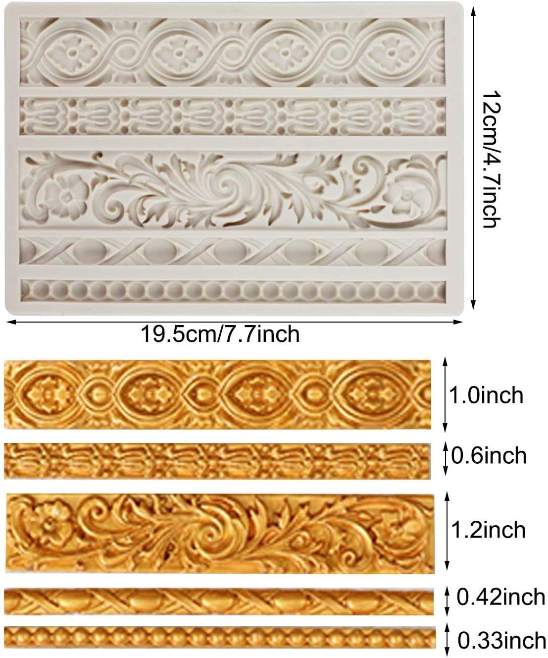 3-Piece Baroque Scroll Border Silicone Fondant Molds - Elegant Lace Design for Cake Decorating, Chocolate, Candy & Polymer Clay - Perfect for Wedding Cakes, Cupcakes & DIY Sugar Crafts