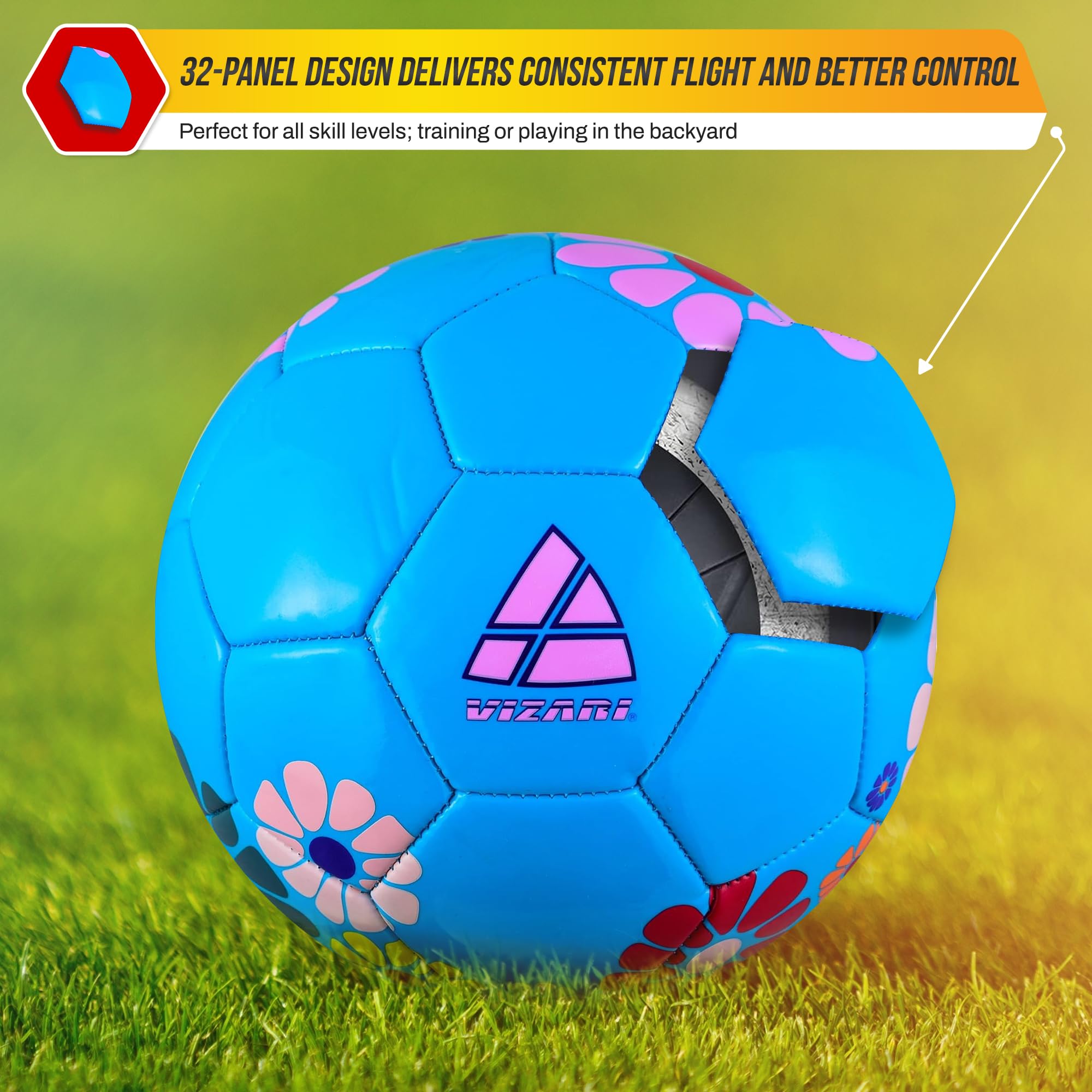 Vizari Youth Soccer Ball - Durable 32-Panel Football for Kids, Toddlers & Youth | Butyl Bladder for Long-Lasting Air Retention | Perfect for Outdoor Play, Training, Games & Gifts (Pack of 1, 6 or 12) | Ideal for Backyard, School, Park & Team Practice