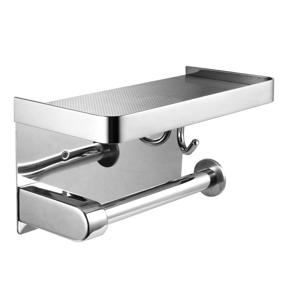Stainless Steel Wall-Mounted Paper Towel Holder & Bathroom Organizer - Multi-Purpose Tissue Dispenser, Phone Shelf & Keychain Rack for Kitchen, Bathroom & Office Organization