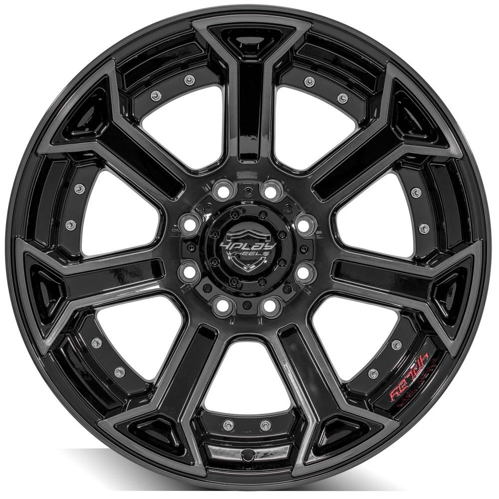 4Play Gen2 4P70 Gloss Black Wheels 22x10.0 8x170mm 124.9mm - Brushed Face & Tinted Clear Finish - Perfect for Ford F-250, F-350 Trucks and Off-Road Adventures