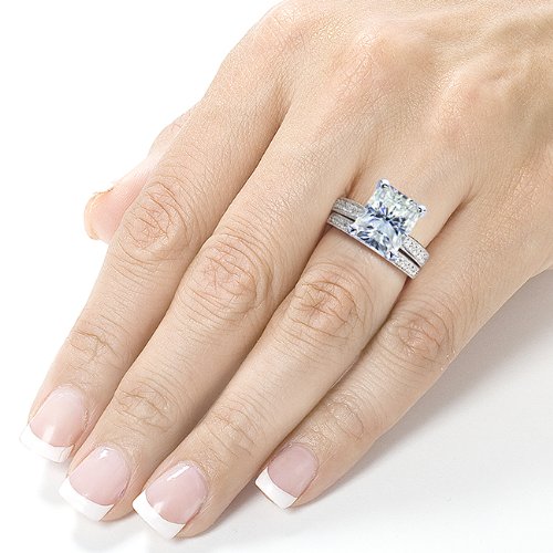 Kobelli Radiant-Cut Moissanite Engagement Ring & Wedding Band Set 2.1 CTW 14K White Gold - Sparkling Bridal Jewelry for Proposals & Anniversaries