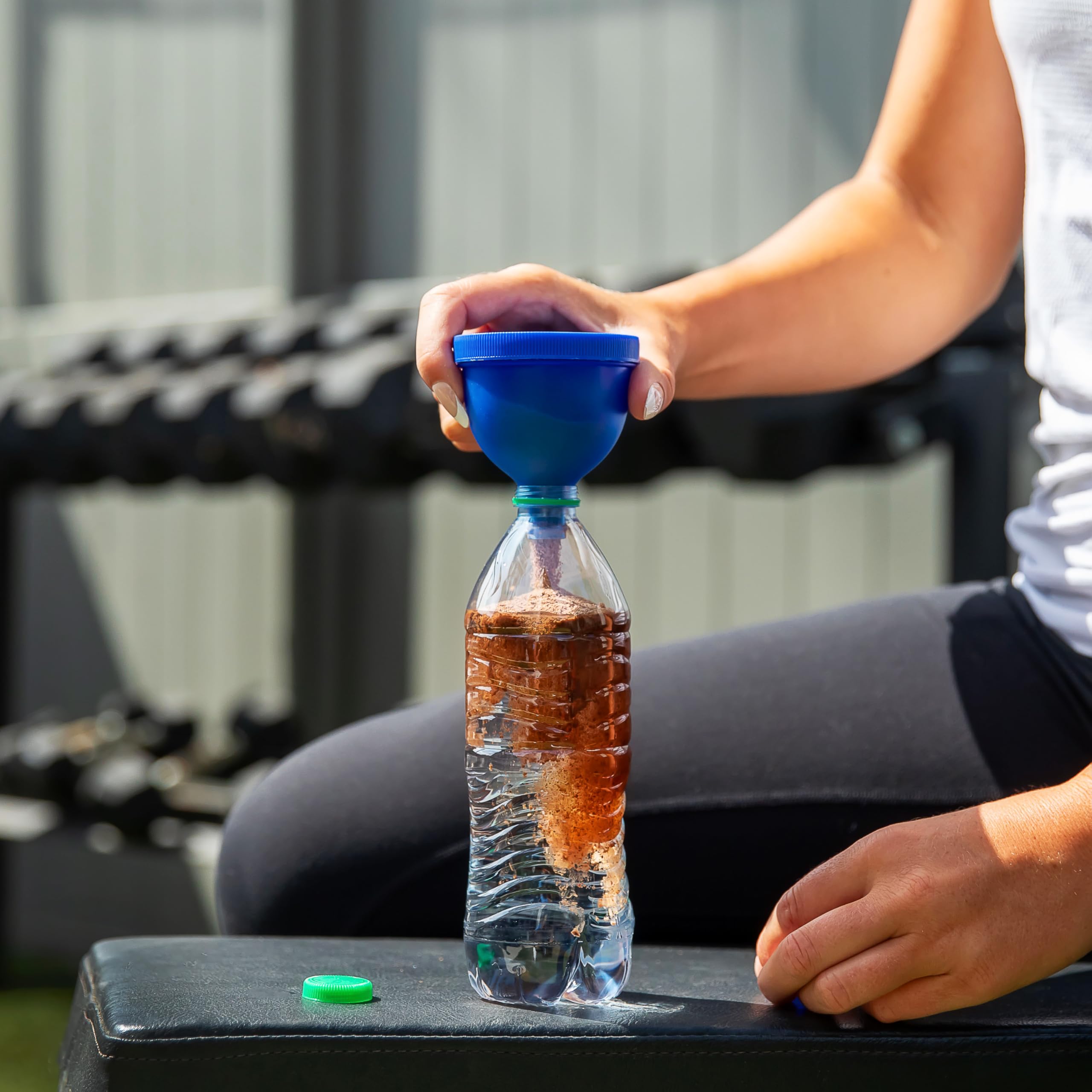 Premium Protein Powder Funnel with Carabiner Clip & Reinforced Lid - 4 Pack (BPA-Free, Fits Standard Water Bottles) - Perfect for Gym, Travel & Meal Prep