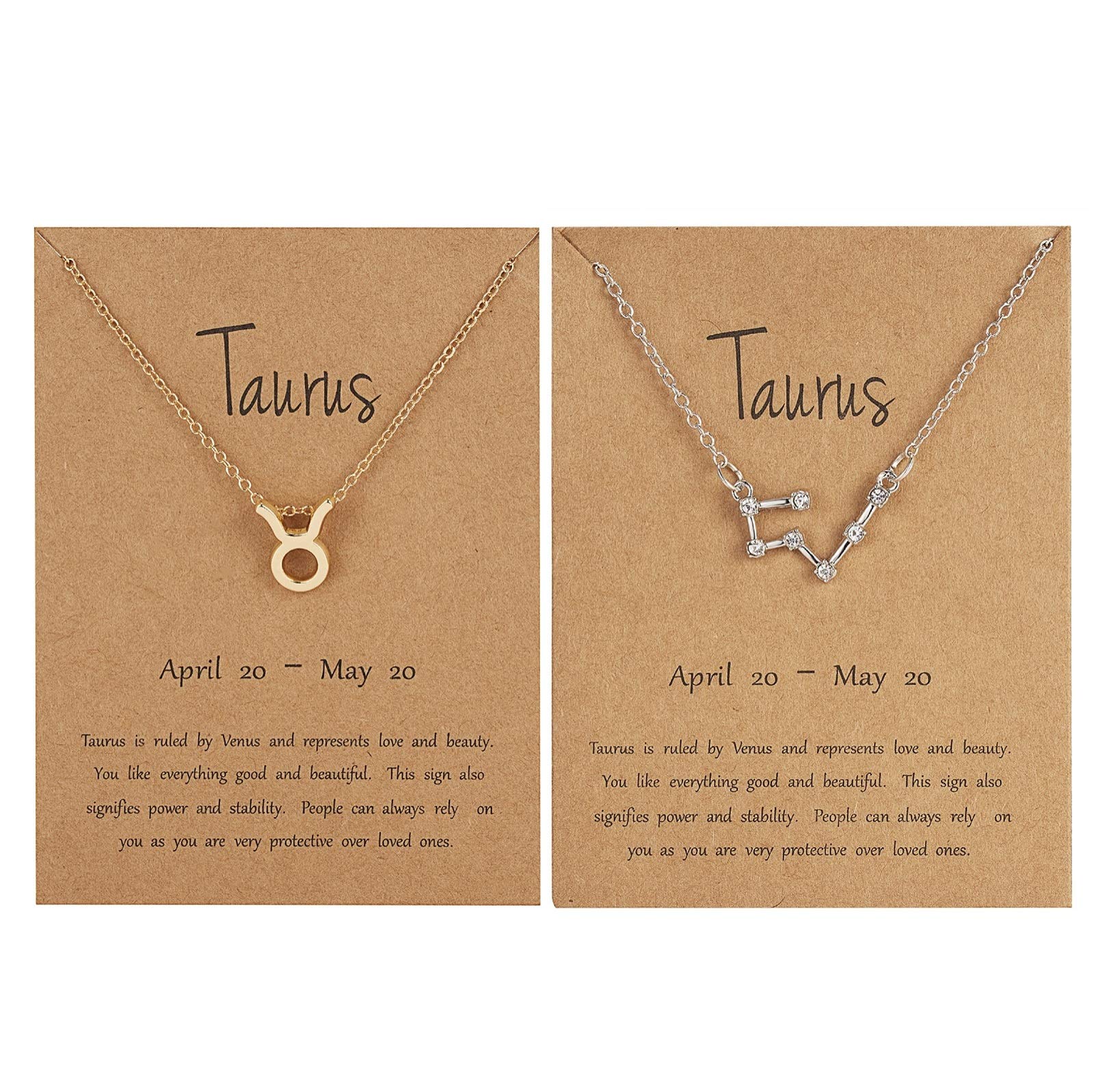 2 Pcs Zodiac Necklace Set - 12 Constellation Necklace with CZ Stones, Astrology Horoscope Pendant for Women & Girls | Perfect Birthday Gift, Anniversary Present & Spiritual Jewelry for Daily Wear