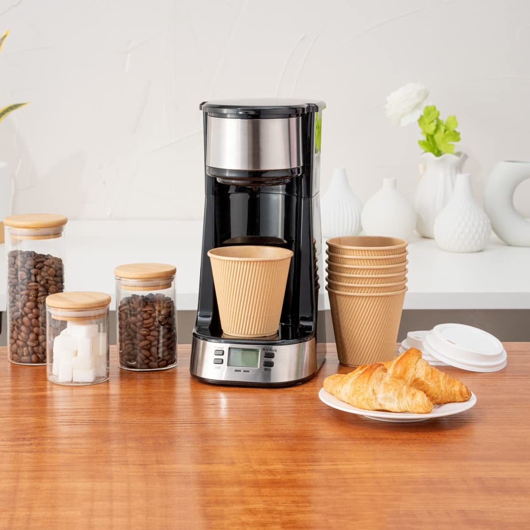 Restaurantware 8oz Insulated Coffee Cups with Lids - 400 Pack Leakproof Kraft Paper Hot Cups for Tea, Hot Chocolate & Lattes - Eco-Friendly Disposable Ripple Wall Design for Cafes, Offices & Events
